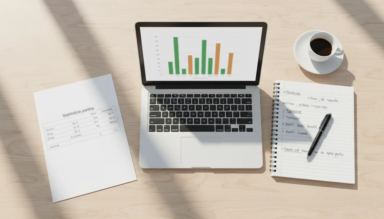 Persona che analizza statistiche di football americano NFL su laptop con appunti