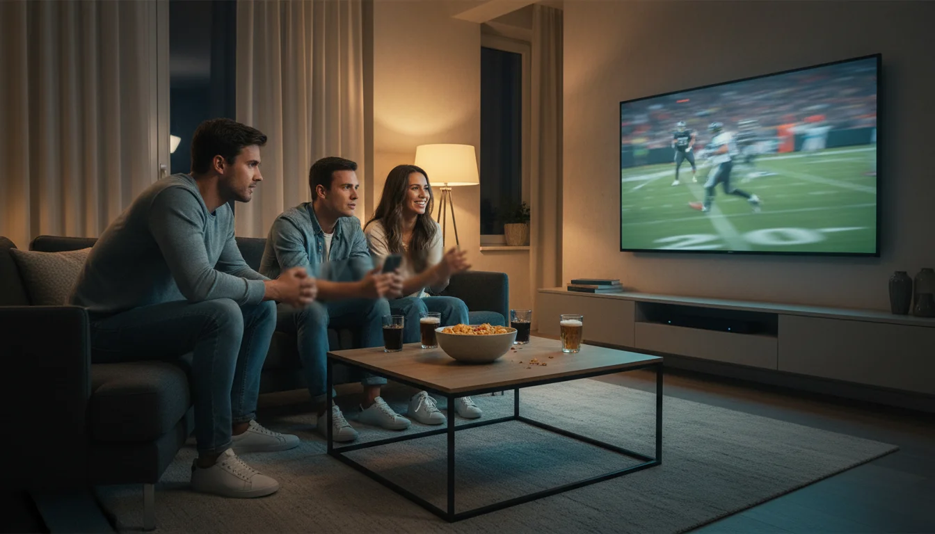 Tifosi di football americano che guardano una partita NFL su grande schermo